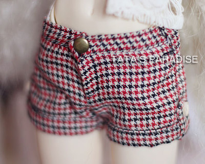 taobao agent SD16/DD/DY 3分大女/4分娃衣裤BJD复古红黑千鸟格短裤