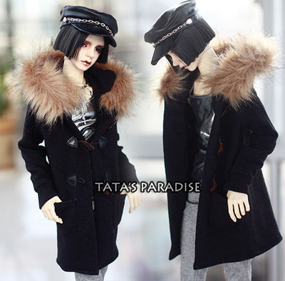 taobao agent 4分3分大叔BJD.SD.DD娃衣☆黑色大毛领牛角扣长毛衣休闲外套