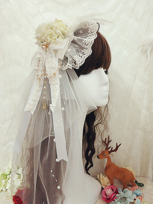 taobao agent lolita手作华丽花嫁洛丽塔茶会羽毛仙珠链花丸kc头纱头饰