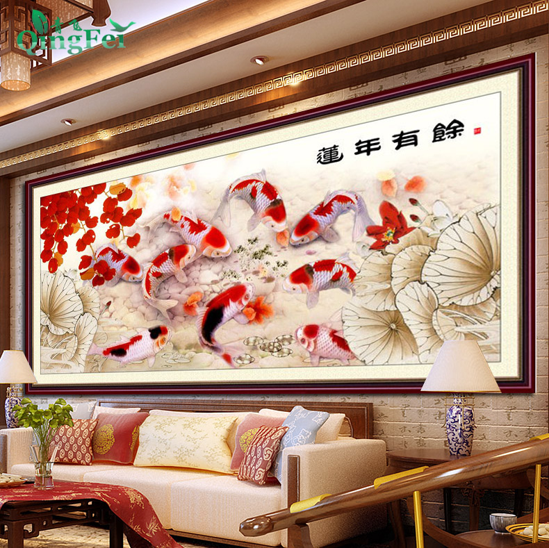 3D лотос более года, вышивка крестиком, фигурка девяти рыбок, шелковая нить более года, бесплатная доставка