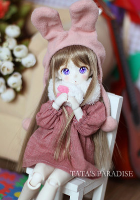 taobao agent 1/6分4分BJD.SD 娃衣洋装连衣裙红粉小裙子+兔围巾+兔包+兔耳帽