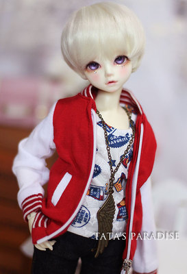 taobao agent 1/6分4分3分大叔BJD.SD.DD娃衣 红白拼接超萌哒棒球服上衣外套