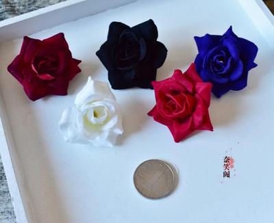 taobao agent 4cm仿真绒布卷边黑色玫瑰花lolita基佬手工饰品DIY材料配件满包邮