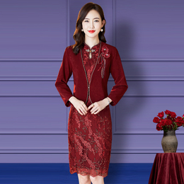 Mom wedding dress high-end bride wedding dress set noble wedding grandmother spring dress cheongsam