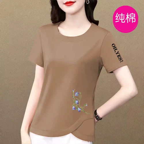 Хлопковая летняя белая футболка с коротким рукавом для матери, для среднего возраста, короткий рукав, свободный крой, большой размер