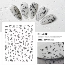 Bamboo nail enhancement stickers with Chinese style ancient style ink script, black green, fresh back glue, nail enhancement stickers