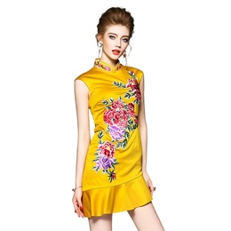 Nai Xin makes you wear a beautiful personalized private custom 32501 summer retro embroidered cheongsam short