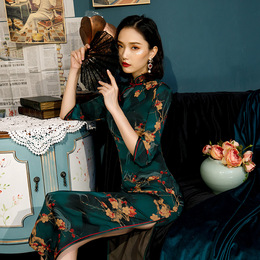 New Cheongsam Improved Version Young girl retro Republic of China style high-end long style old Shanghai sexy elegant