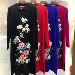 Million Xi Embroidered Middle-aged Autumn Sweater Embroidered Cheongsam Middle-aged Women's Mom Wears Winter Long Dress