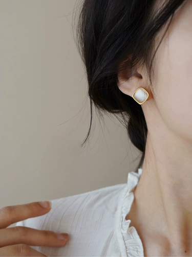 Серьги, квадратная демисезонная спираль от комаров, клипсы, кошачий глаз, яркий броский стиль, изысканный стиль, французский стиль