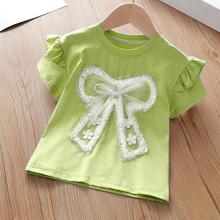 Girls short sleeved T-shirt, pure cotton, little girl 2024 new summer top, summer children's clothing, children's summer Han style