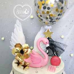 Birthday Wedding Anniversary Valentine's Day Cake Decoration Pink Flamingo Sling Swan Wedding Desserts Stand with Wings