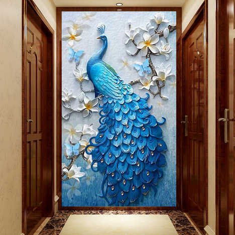 孔雀壁纸壁画下载 孔雀壁纸壁画设计 孔雀壁纸壁画价格 Diy 淘宝海外