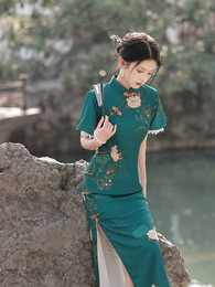 Anhui flag temperament girl style small long cheongsam 2023 new cheongsam cheongsam improved cheongsam dress