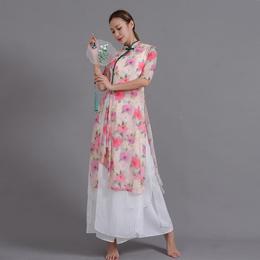 In autumn and winter the sleeves improved cheongsam-style broken floral Chinese folk dance suit five minutes sleeves large square dance classical dance suit