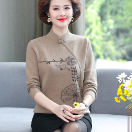 Wool sweater mother wear autumn and winter sweaters in the elderly cheongsam collar shirt national style blouse