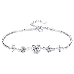 Plated 925 silver four-leaf clover heart bracelet female Korean version of simple student Mori department girlfriend to girlfriend Valentine's Day gift