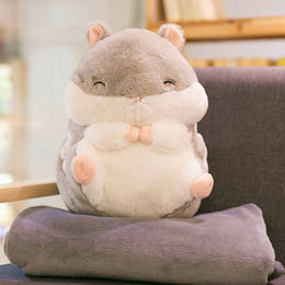 Cute fat hamster male mouse plush toy three in one warm hand pillow blanket to cover valentines day gift