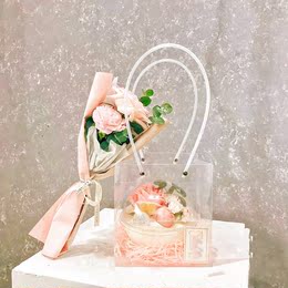 Valentine's Day Transparent Window Tote Bag Mousse Ball Crystal Ball Cake Box Flowers Transparent Tote Gift Bag Decoration