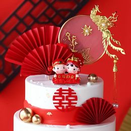 Seven-Eye Valentine's Day Engagement Hundred Years Good Phoenix Wedding Cake Decoration Plug-in Insert Groom Bride Layout