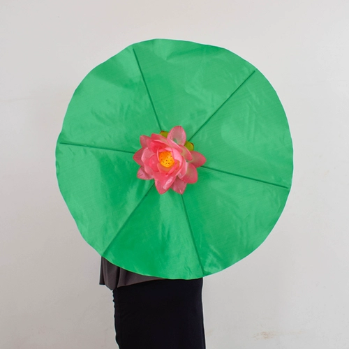 Ручная лотосная симуляция листьев лотоса лотос лотос зонтик с полюсом Lotus Children Qingfeng Lotus Shadow Dance Supplies сцены