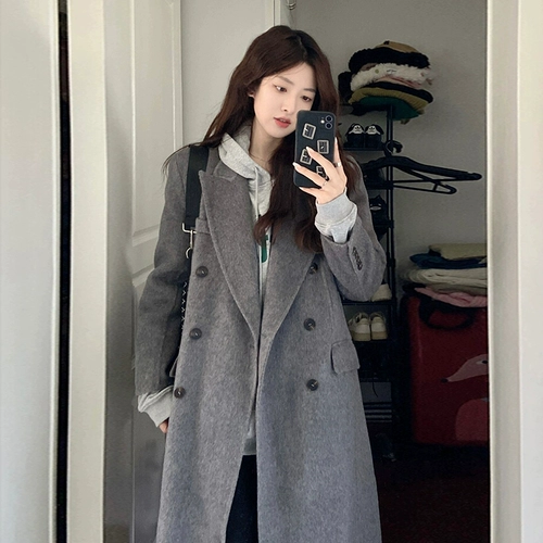 Шерстяное шерстяное пальто, длинная демисезонная куртка, костюм, средней длины, подходит для подростков, изысканный стиль