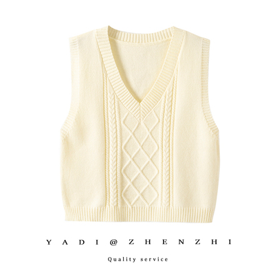 taobao agent Demi-season colored tank top, shirt, short apricot knitted vest, V-neckline