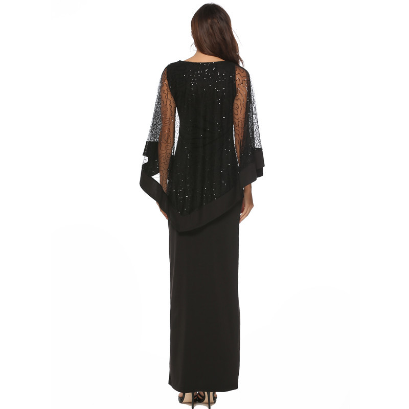 Sequin Embellished High Waisted Maxi Dress Slim Fit Two Piece Look Elegant Style Perfect for Evening Events