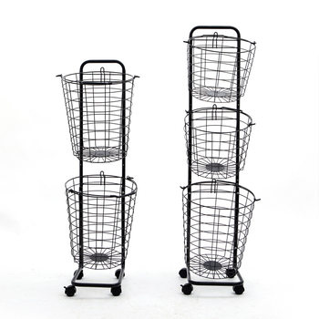 Factory direct metal wire mesh dirty clothes basket bathroom dirty clothes storage basket wheeled dirty clothes bucket black and white Wholesale