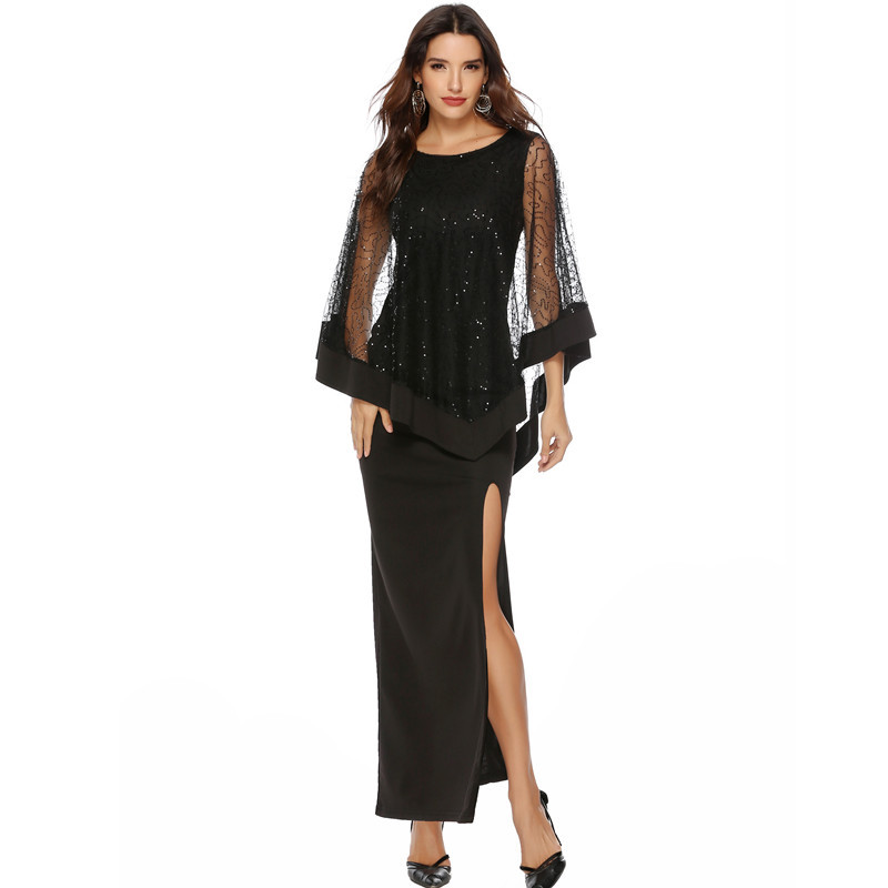 Sequin Embellished High Waisted Maxi Dress Slim Fit Two Piece Look Elegant Style Perfect for Evening Events