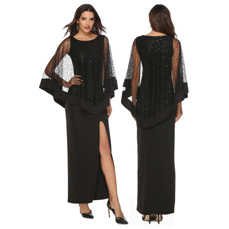 Sequin Embellished High Waisted Maxi Dress Slim Fit Two Piece Look Elegant Style Perfect for Evening Events