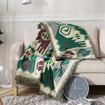 American Country-Style Turtle-Back Pattern Multifunctional Dustproof Sofa Cover, Double-Sided Cotton Blanket Sofa Blanket in Stock