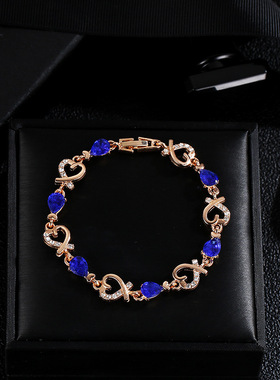 韩版爱心手饰 镂空气质花朵镶钻淑女手链 心形手链情人节礼物