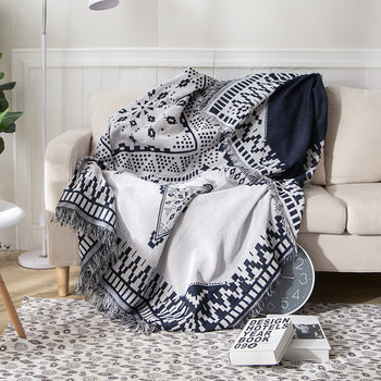 Black and White Checkered Nap Sofa Throw Blanket, Knitted Cotton Dual-Use Travel Blanket