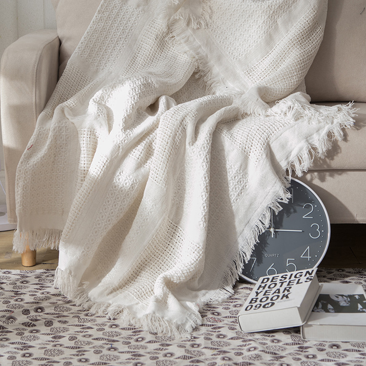 Scandinavian Simple Cotton Mesh Knitted Thread Blanket Sofa Blanket Nap Sofa Cover Blanket Double-Sided Travel Blanket