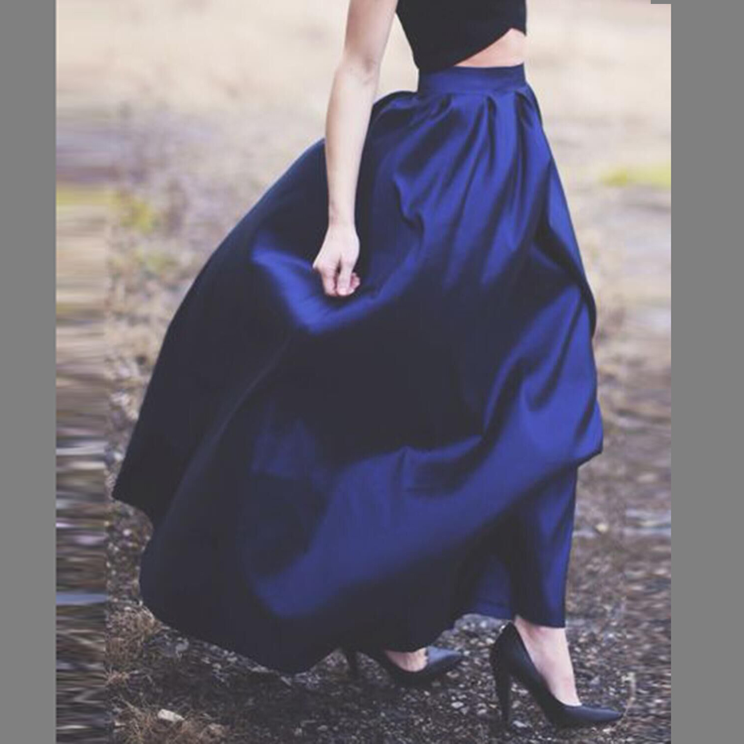 High Waisted Maxi Skirt Solid Color Flared Design Fashionable Style Perfect for Casual Wear or Summer Events
