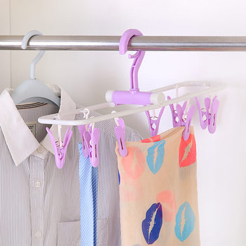 Creative Colorful Plastic Multi-Head Foldableing Clothes Hanger 12-Clip Intimates and Socks Drying Rack Multi-Functional Kidsren's Windproof Clothes Hanger