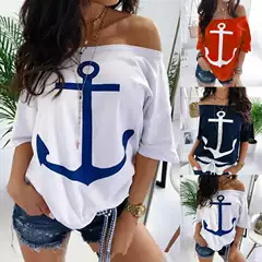 New Arrival Loose Off-Shoulder Batwing Print T-Shirt for Women OM8839 - Hot Selling on Wish, Amazon & eBay
