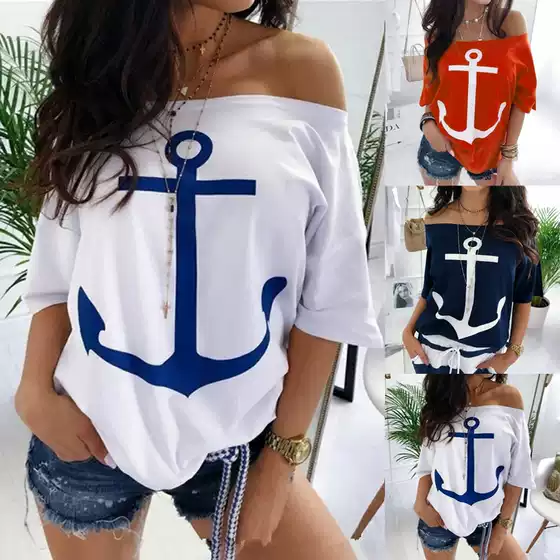 New Arrival Loose Off-Shoulder Batwing Print T-Shirt for Women OM8839 - Hot Selling on Wish, Amazon & eBay