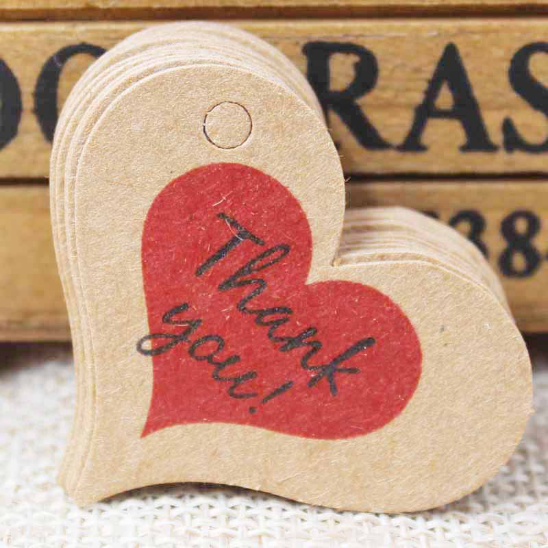 100 pieces 4x 2.6cm Thank you red heart hanging card DIY cute label tag