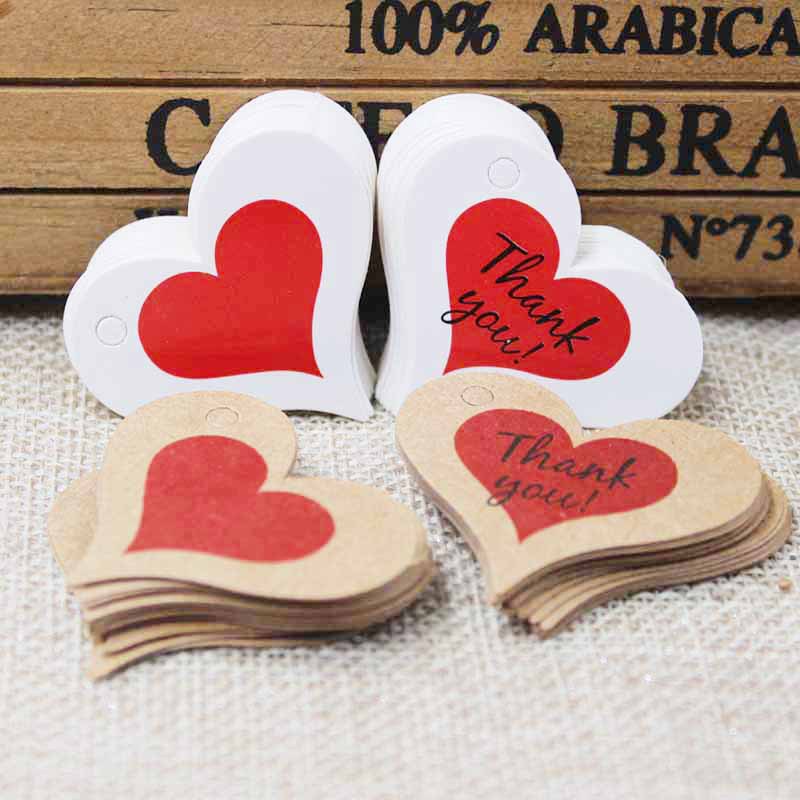 100 pieces 4x 2.6cm Thank you red heart hanging card DIY cute label tag