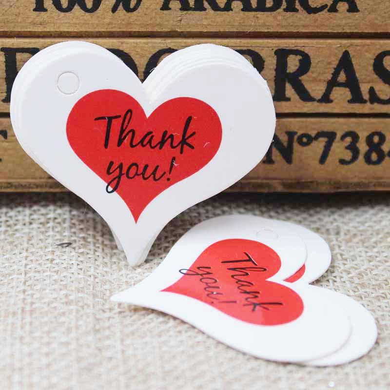 100 pieces 4x 2.6cm Thank you red heart hanging card DIY cute label tag