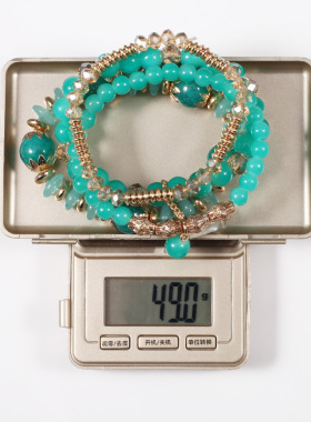 波西米亚手链仿玛瑙链条流苏彩色玻璃电镀水晶手串四条装