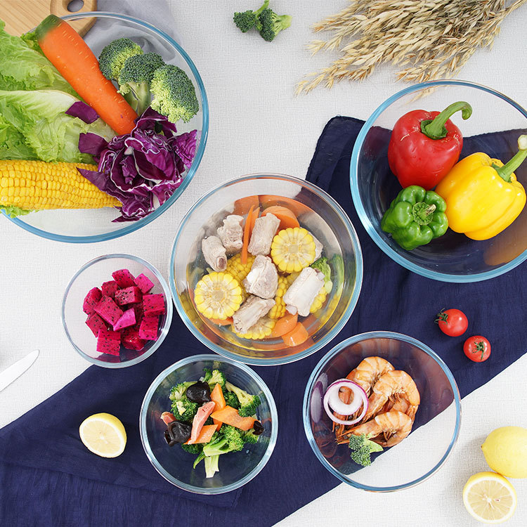 Round Glass Bowl, High Borosilicate, Transparent, Thickened for Home Use, Suitable for Baking, Kneading Dough, Beating Eggs, Microwave Oven, Salad Bowl, Heat-Resistant