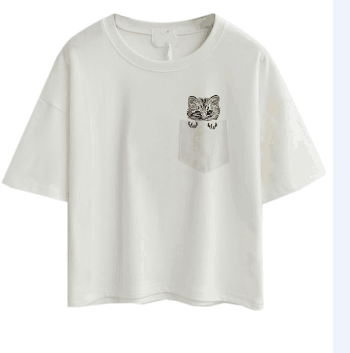 Cotton Crop Top Short Sleeve Cactus Embroidery Casual Style Summer Wear for Women Wholesale Available