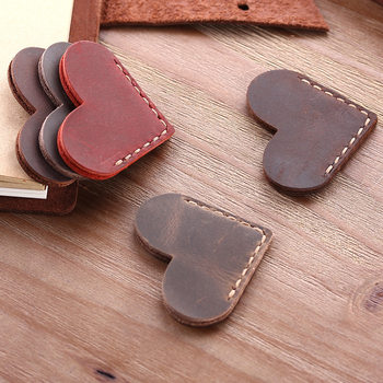 Genuine Leather Bookmark First Layer Cowhide Hand-Sewn Retro Simple Heart-Shaped Crazy Horse Leather DIY Creative Leather Bookmark