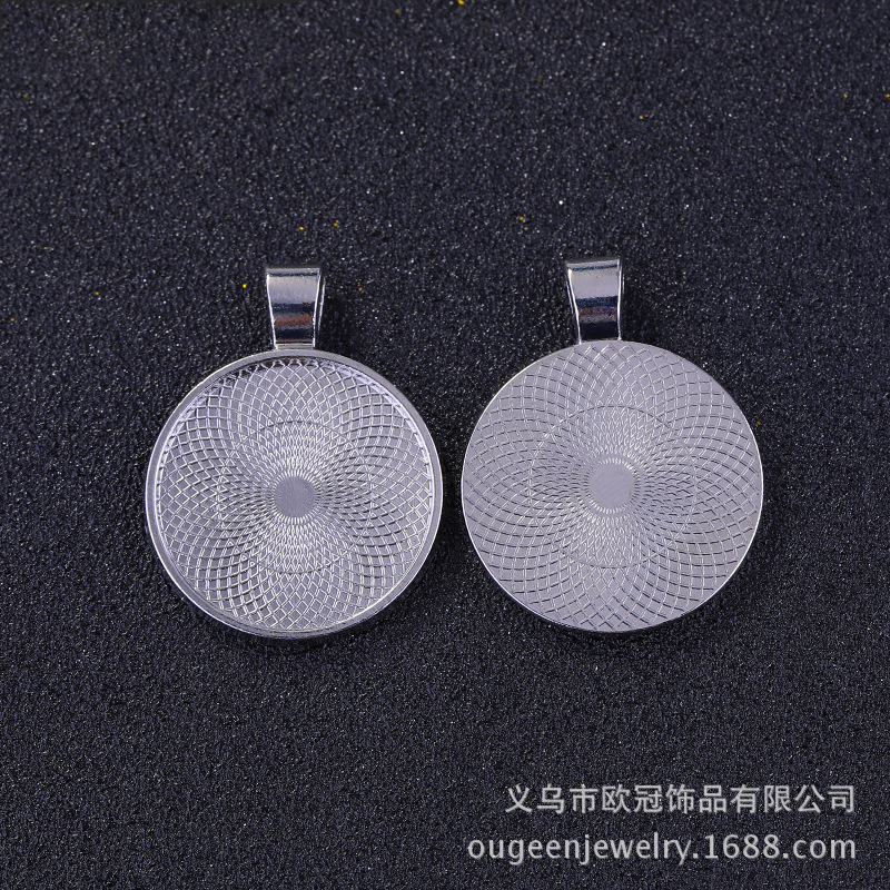 跨境专供25mm圆形项链吊坠底托合金时光宝石底托 合金饰品配件diy