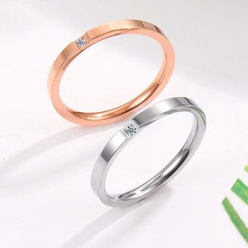 Japanese and K-Style of Ultra-Fine One-Piece Single Diamond Ring, Rose Gold Micro-Set Diamond Couple Ring, Women's Titanium Steel Ring