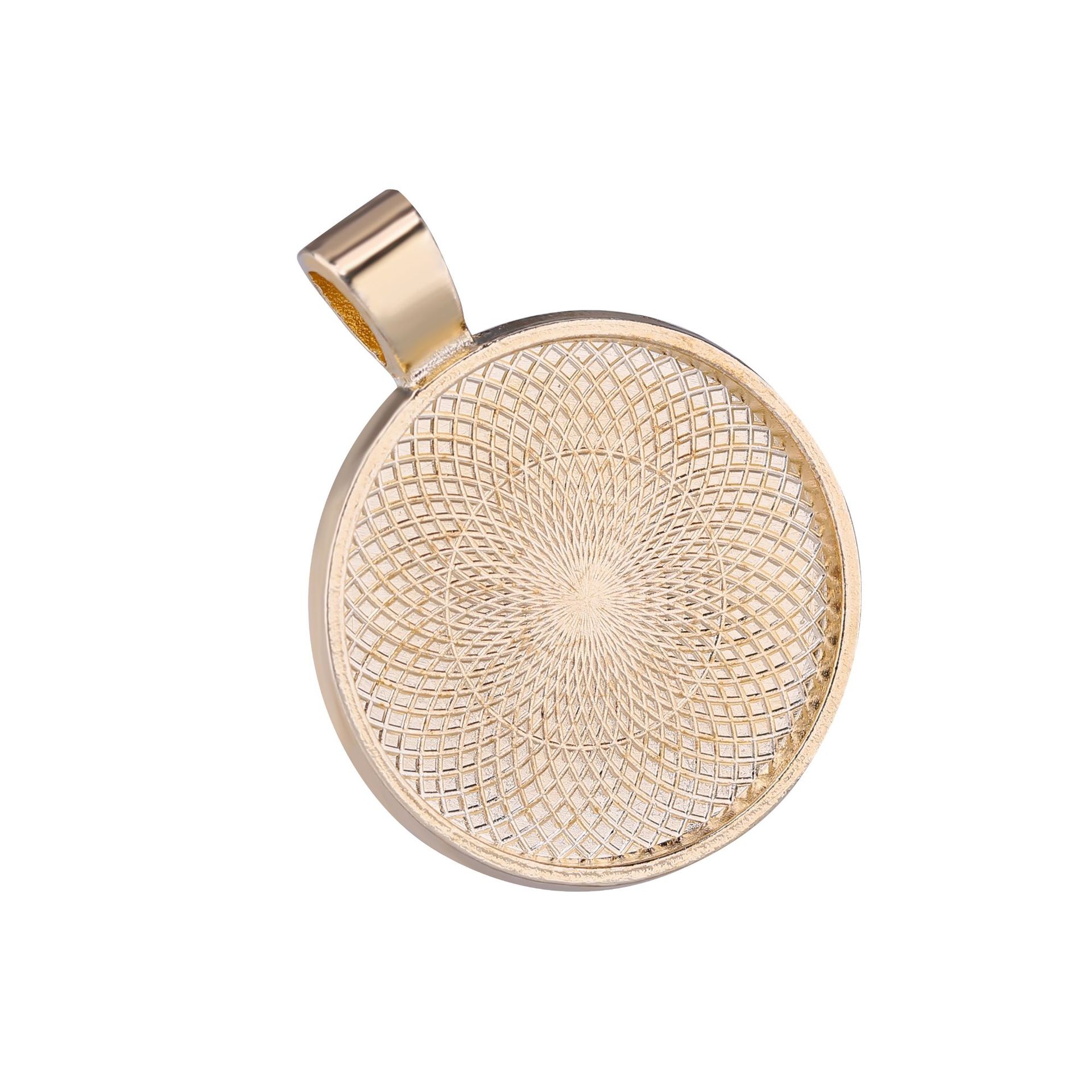 跨境专供25mm圆形项链吊坠底托合金时光宝石底托 合金饰品配件diy