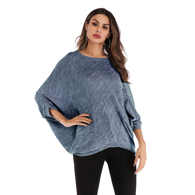 Womens Batwing Sleeve T Shirt Short Sleeve Round Neck Loose Fit Solid Color Autumn Casual Wear Wholesale